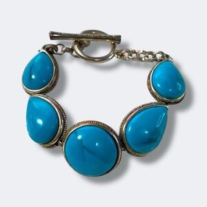 Lucky Brand Aqua Blue Teardrop Silver Tone Bracelet